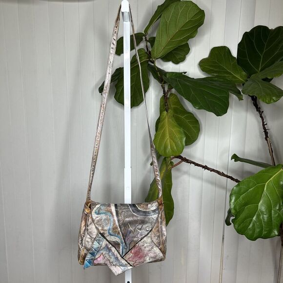 Jane Yoo Wearable Art Hand Painted and Signed Leather Crossbody Handbag - Picture 1 of 11